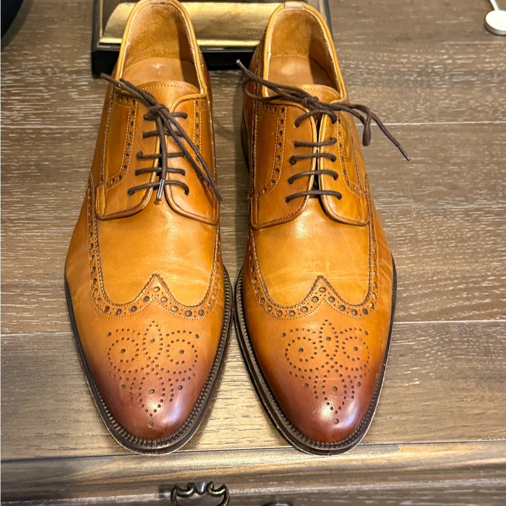 Magnanni Tan and Brown Leather, Wing Tip, Oxfords, Size 12